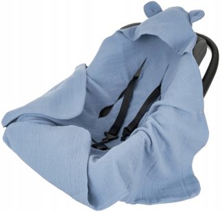 Mušelínová deka do autosedačky s kapucňou- jeans