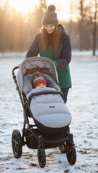PREMIUM BABYMAM Zateplený fusak DO KOČÍKU SÁNKY S KOŽUŠINOU Svetlá melanž + sivá