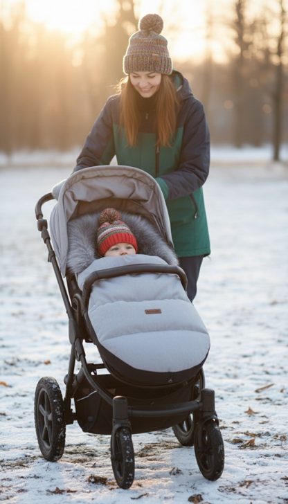 PREMIUM BABYMAM Zateplený fusak DO KOČÍKU SÁNKY S KOŽUŠINOU Svetlá melanž + sivá