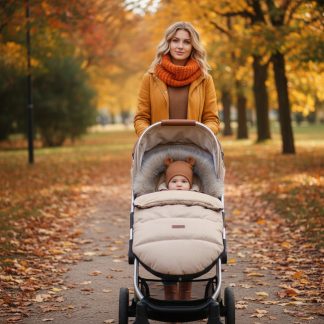 PREMIUM BABYMAM Zateplený fusak DO KOČÍKU SÁNKY S KOŽUŠINOU Cappuccino + piesok