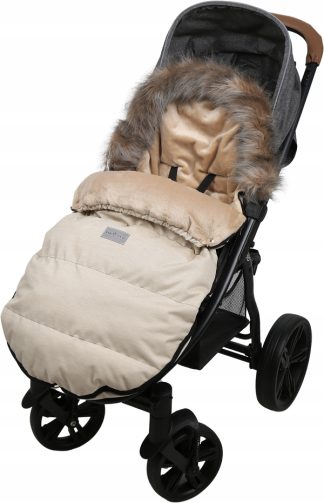 PREMIUM BABYMAM Zateplený fusak DO KOČÍKU SÁNKY S KOŽUŠINOU Maxi 114 cm Piesková Ľan
