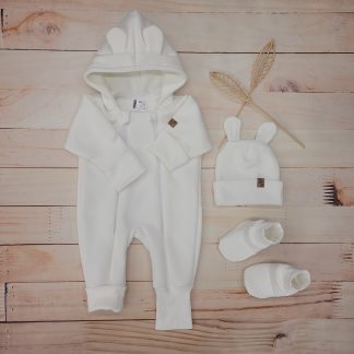 Tepláková súprava KAZUM Footless + čiapka + topánky 56-86 slonovinová