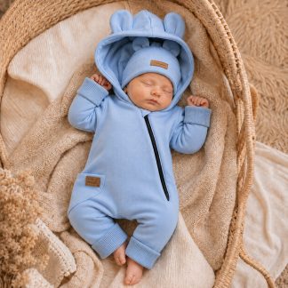 Prechodný overal KAZUM Footless baby blue  + čiapka 56-86